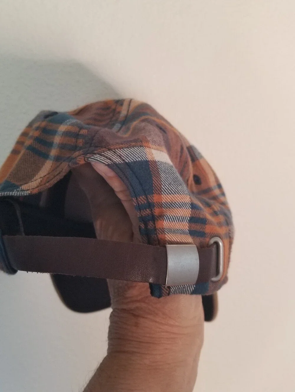 Eddie Bauer 100% Cotton Plaid Flannel Cap Hat Adjustable Strap For Size Blue Brn